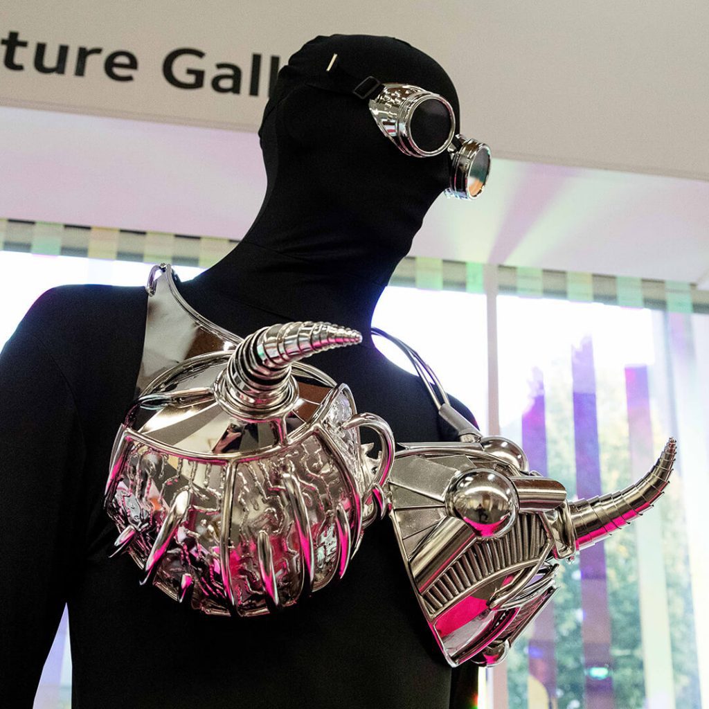 close up of the stainless steel bra designed by Michael Condron for the walk the walk charity