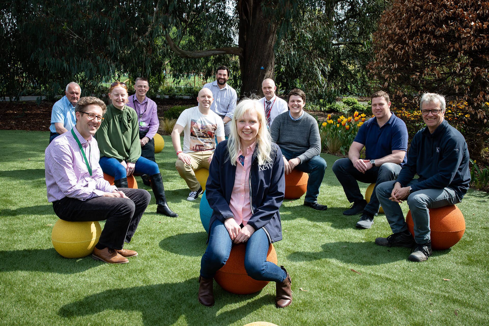 A group photograph of the designers of the childrens garden in Kew gardens.
